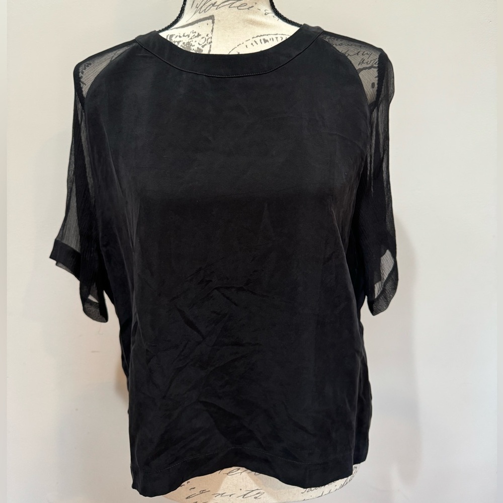 Amour‎ Vert Sylvie Cupro Silk Top Blouse Black Sz S NWT